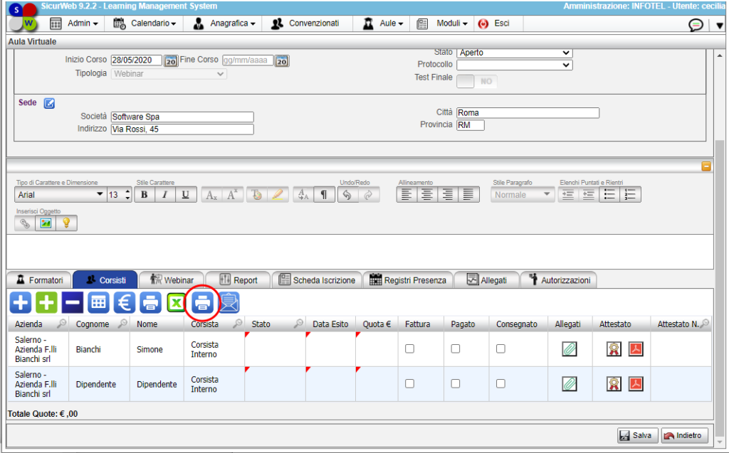  Report consegnato, sia l’estrazione del Report in formato digitale “PDF”